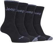 Jeep - 4 Pack Mens Thick Chunky Knitted Performance Hiking Walking Boot Socks (6-11, Black/Charcoal)