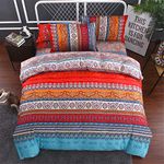 King Size Bohemian Duvet Cover Red and Blue Colorful Boho Bedding Set with 2 Pillowcases Soft Microfiber Moroccan Bed Cover 220cm X 230cm