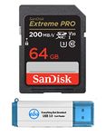 SanDisk 64GB SDXC SD Extreme Pro Memory Card Bundle Works with Canon EOS Rebel T5, T5i, T6, T6i, T7, T7i Digital DSLR Camera 4K V30 (SDSDXXY-064G-GN4IN) Plus 1 Everything But Stromboli (TM) 3.0 Reader