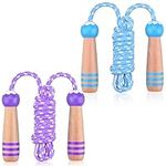 Jump Rope for Kids, Lorvain Adjustable Kids Jump Ropes for Girls Boys Toddler Fitness, Purple Blue Cotton Skipping Rope with Wooden Handle for Outdoor Fun Activities Exercise - 2 Pack