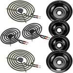 Porcelain Burner Drip Pan Cooktop Set & MP22YA Electric Range Burner Element Unit Set Replacement - Compatible with Whirlpool Electric Range Stove Top