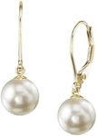 THE PEARL SOURCE 7.5-8.0mm White Japanese Akoya Real Pearl Earrings for Women - 14k Gold Leverback Earrings | Hypoallergenic Earrings with Genuine Cultured Pearls