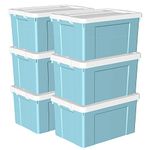 Cetomo 90L*6 Storage Boxes, Plastic Storage Box with Lids, Organizing Container with Secure Latching Buckles, Stackable, Nestable, Tote Bin for Home Office Clothes, 90L-6Pack, Blue