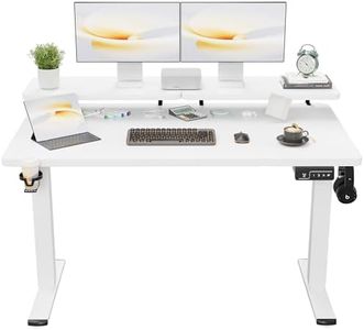 Shahoo Electric Standing Desk with Monitor Shelf, 55 x 24 Inches Height Adjustable Corner Table, Computer Workstation with Cup Holder and Hook for Home Office, White, 55x24 Inch