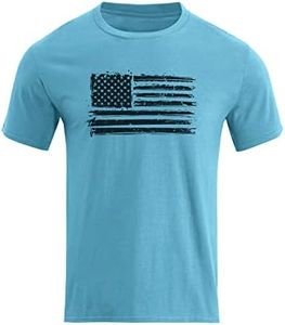 H HYFOL Men's Graphic T-Shirts USA Flag 100% Cotton Short Sleeve American Patriotic Crewneck Casual Regular Tee Shirts, Crystal Blue, X-Large