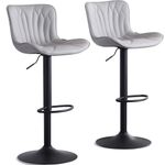 Kidol & Shellder Bar Stools Set of 2 Adjustable Swivel Barstools Faux Leather Cushioned Wing Back Counter Stools, Grey, 3-5 Mins to Assemble, Loads 300lbs