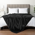 PAVILIA Black Fleece Bed Blanket Queen Size, Super Soft Fuzzy Flannel Throw for Couch Sofa, Luxury Plush Microfiber Large Throw Blanket Queen Bed, Home Cozy Velvet Gift Blanket, 90x90