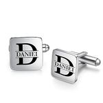 Nobelook Personalized Cufflinks Custom Engraved Name Initial Alphabet Tie Clip Stainless Steel Vintage Cuff Links for Men Wedding Business Party Best Gift for Dad Boyfriend (Silver Square)