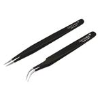 Catchex Non-Magnetic ESD Safe Anti-static Tweezers (Powdered Coated - Black) - Set of 2