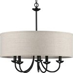 Drum Shade Collection 5-Light Harvest Linen Shade Farmhouse Chandelier Light Matte Black