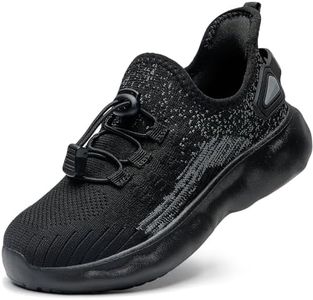 STQ KIDS Sneakers for Boys Slip On Shoes Athletic Gym Tennis Boys School Shoes All Black Big Kid Size 5