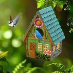 Birdhouse for Outside, Attivolife Resin Colorful Bird Nesting Boxes with Hanging Chain for Outdoor Garden Backyard Decoration, Houses for Bluebird Finch Cardinals, Best Gift for Birdman Family Friend