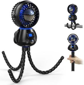 Koonie Astronaut Portable Stroller Fan, Baby-Safe Clip-on with Detachable Flexible Tripod, Rechargeable Battery-Operated, 3-Speeds, 270° Rotation - Ideal for Car Seats, Cribs, Treadmills, Travel
