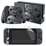 eXtremeRate Full Set Faceplate Skin Decal Stickers for Nintendo Switch with 2Pcs Screen Protector (Console & Joy-con & Dock & Grip)-Skull