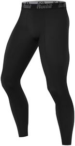 Runhit Men's Running Leggings, Sports Compression Tights Thermal Base Layer Pants Quick-Dry Trousers for Jogging Golf Yoga Training Black L