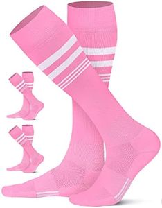 CS CELERSPORT 3 Pack Soccer Socks for Youth Kids, Men and Women Sport Softball Socks with Cushion, 3 Pairs Pink, Small