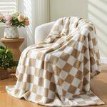 NEWCOSPLAY Knitted Brown White Checkered Blanket Super Soft Plush Throw for Couch Fuzzy Fluffy Microfiber Lightweight Blanket for Bed Sofa All Season Use (Brown White, Twin(60"x80"))