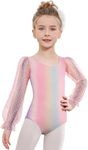 Zaclotre Gymnastics Leotards for Toddler Girls Polka Dots Mesh Long Sleeve Ballet Dance Outfit