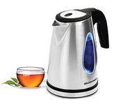 Elite Gourmet EKT-1271# Ultimate 1.7 Liter Electric Kettle – Stainless Steel Design & Cordless 360° Base, Stylish Blue LED Interior, Handy Auto Shut-Off Function – Quickly Boil Water For Tea & More