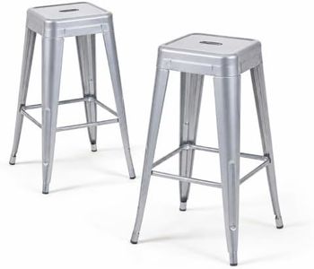 Orusiahs 18 Inch Stackable Metal Stools Set of 2, Silver Industrial Dining Stool for Classroom Flexible Seating, Kitchen, Patio, Craft Room and Extra Seating