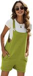 Yeokou Women's Cotton Linen Short Overalls Casual Summer Bib Shortalls with Pockets(Avocado-XXL)