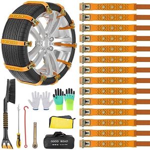 Snow Chains, Anti Slip, Non-metallic, Emergency Tire Chains Suitable for Cars, Trucks, Pickup, SUVs with Tire Width of 245-275mm(14 Pack, Yellow)