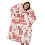 Viviland Blanket Hoodie Wearable Blanket Oversized Super Soft Warm, Gifts for Women Men Teen Gifts, Pink Cow Print