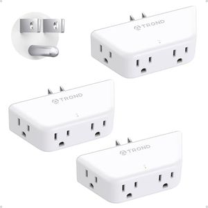 TROND Wall Outlet Extender 3 Pack - Surge Protector Outlet with 4 Grounded Sockets, 3 Way Angled Plug Adapter, 900J, Multiple Wall Splitter for Home Office Dorm Room Essentials, White