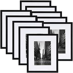 Giftgarden Black 8x10 Picture Frame Set of 10, Matted to 5x7 Picture with Mat or 8x10 Photo without Mat, Multi Frames for Gallery Wall Tabletop Display