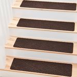 MBIGM 8 X 30inches, 15 in Pack, Non-Slip Carpet Stair Treads Non-Skid Safety Rug Slip Resistant Indoor Runner for Kids Elders and Pets with Reusable Adhesive, Brown Weave