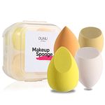 Makeup Sponge DUAIU 4 Pack Beauty Blender Foundation Sponges Set 4 Color Latex Free Blender Beauty Makeup Sponges with 1 Sponge Holder Case (Lemon Yellow)