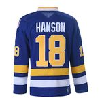 Hanson Brothers Charlestown Chiefs 16 Jack 17 Steve 18 Jeff Slap Shot Movie Ice Hockey Jersey (18 Blue, Large)