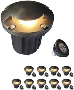 MALORY Brass Top Cover Landscape Well Lights,(5‘’H) 12V Low Voltage Outdoor In Ground Lights,5W Landscape Lighting for Pathway, Driveway and Garden (One-Direction Turret, 10-Pack with Bulb)