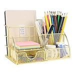 LEORISO Desk Organizer with Drawer, Gold Makeup Organizer, Multifunctional Metal Mail Organizer, Pen Pencil Holder, Paper File Organizer, Desk Drawer Organizer for Office, School & Home (Large)