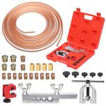 Tanstic 30Pcs 25 ft 3/16" Copper Coated Brake Line Kit Includes 16 Brake Line Fittings and 4 Unions + Brake Line Double & Single Flaring Tool Kit, 45 Degrees, Red