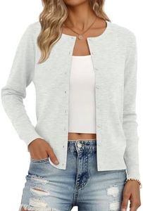 Trendy Queen Womens Cardigan Sweaters Lightweight Crew Neck Outfits Fall Fashion 2025 Clothing Grey L