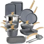 Kitchen Academy Granite Nonstick Cookware Set - 17 Piece Gray Cooking Pans Set, Induction Pots and Pans Set Non Stick, PFOA & PFOS Free.