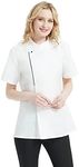 TopTie Women's Chef Coat with Contrast Piping Short Sleeve Chef Jacket White