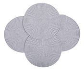 WENFOME Round Boho Woven Placemats, Set of 4 Large Gray Braided Tablemats Cotton Handmade Weave Placemats Heat Resistant Non-Slip Fabric Rustic Plate Chargers for Dining Table (13.8 inch)