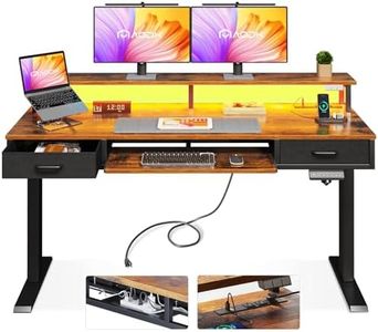 AODK Electric Standing Desk with Drawers & Keyboard Tray, 55 Inch Height Adjustable Gaming Desk with Power Outlets & LED Lights, Sit Stand Table with Monitor Stand for Home, Office, Rustic Brown