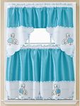 PREMIUS Chef 3-Piece Embroidered Kitchen Curtain Set with Swag Valance, Blue, 60x36 Inches