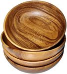 WRIGHTMART Acacia Wood Bowl, Set of 4, 7” Round, for Serving Food, Salads, Fruits, for Kitchen, Dining, or Living Room, Handmade, Natural, Rustic, Decorative and Durable Bowls.