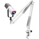 FIFINE Gaming XLR/USB Microphone Kit, Streaming Dynamic Microphone Set for PC/PS5, Computer Mic for Vocal Podcast Recording Voiceover, with Headphones Jack, Gain Knob, Arm Stand-AmpliGame AM8T White