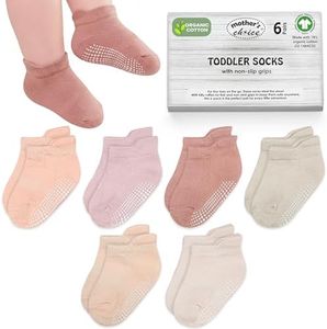 Mother's Choice Organic Cotton Ankle Baby Socks 6–12 Months – 6 Pairs, Soft Breathable Non-Slip Socks for Baby Boys & Girls with Anti-Skid Grip