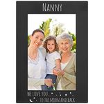 Nanny We Love You to The Moon and Back - Anodized Aluminum Metal Hanging/Tabletop Personalized Group Family Photo Fits 4x6 Portrait Picture Custom Black Frame