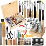 Leather tooling kit, Leather Working Tools and Supplies, Leather Craft Kits with Instructions, Leather Sewing Kit, Leather Tool Holder, Wooden Storage Box, Leather Stamping Set, Leather Tools