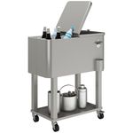 Outsunny 60 Quart Rolling Patio Cooler Cart, Portable Outdoor Cooler with Locking Wheels, Storage Shelf, Steel Bottle Opener, Ice Chest for Patio Backyard Party BBQ, Silver