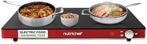 NutriChef Electric Warming Tray | Glass Surface Hot Serving Tray | Adjustable Temperature 140°F to 230°F | Energy Efficient & Space Saving | Perfect for Buffets,Parties & More | 21.2 x 16.5 IN | Red