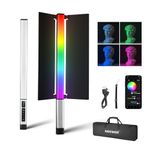 NEEWER CL124 II RGB Handheld LED Light Stick Video Light Wand with APP Control,3200mAh Battery, 360°Full Color 16W 2500K-10000K PWM Dimming1560lux/0.5CRI97+ 17 Scenes Photography Tube Lighting