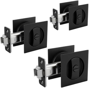 goldenwarm Pocket Door Lock, Matte Black Contemporary Privacy Square Pocket Door Hardware, Black Pocket Door Lock(3 Pack)